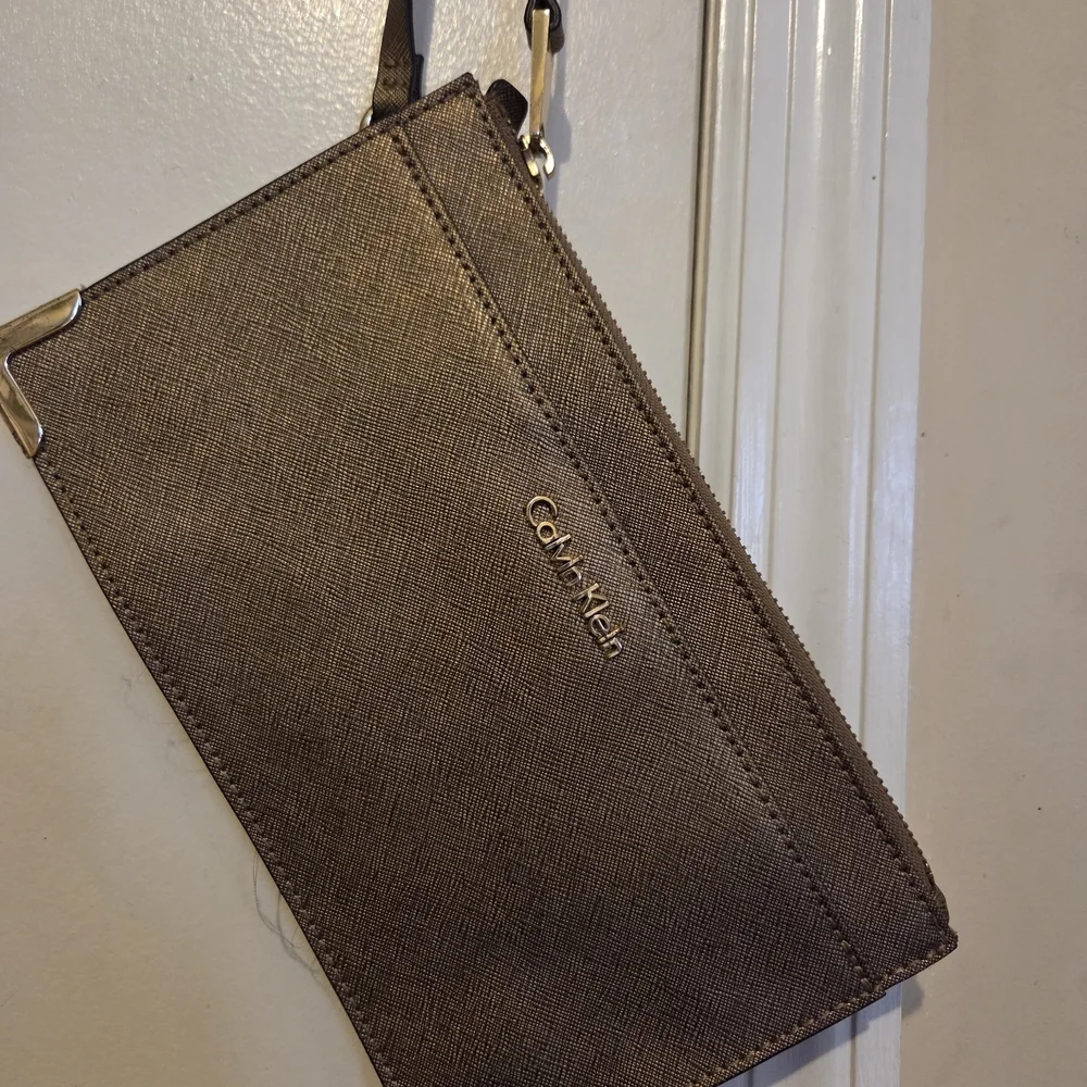 Calvin Klein Saffiano Leather Gold Wristlet